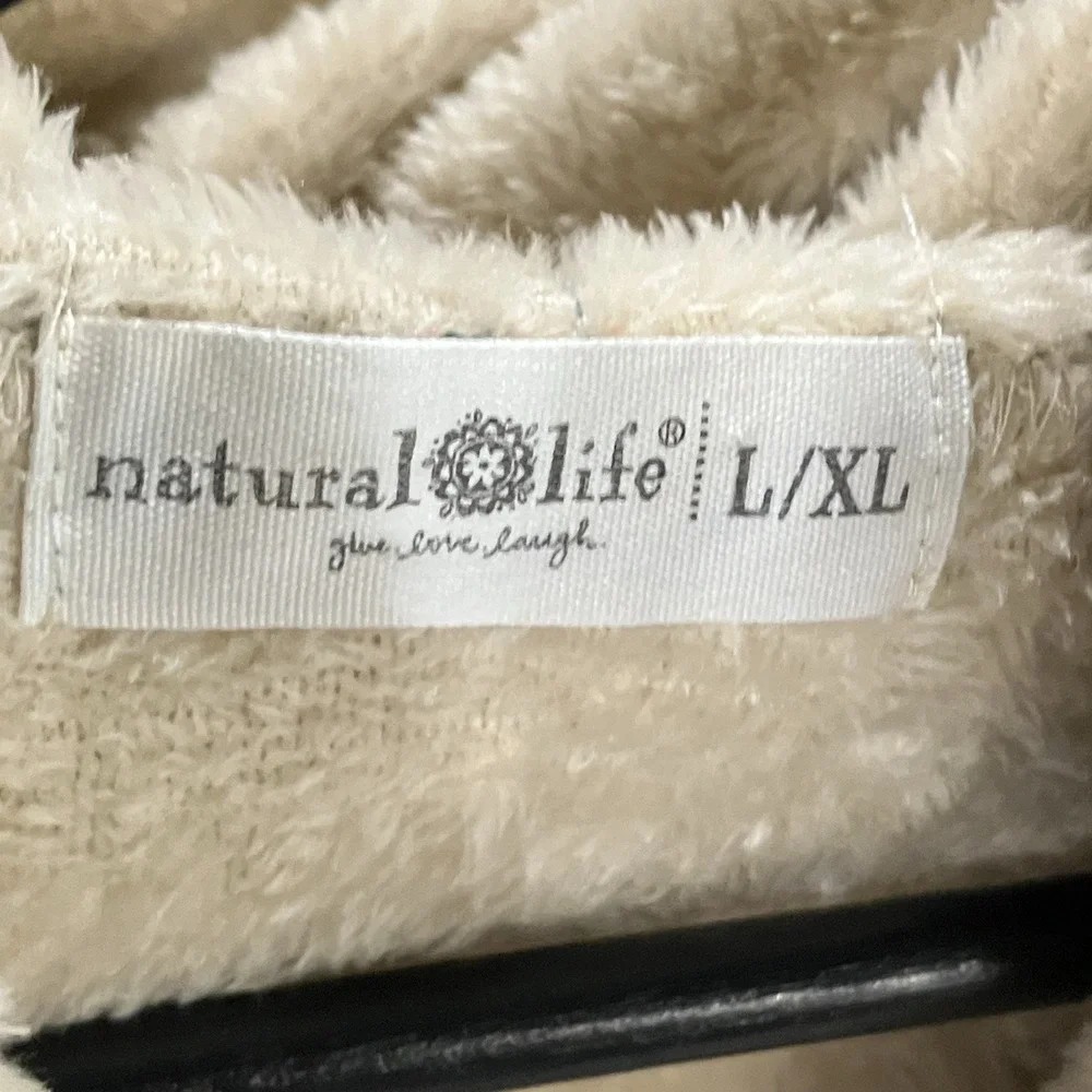 Natural Life L/XL Floral Sherpa Fleece Hooded Kimono Cardigan Robe Boho
